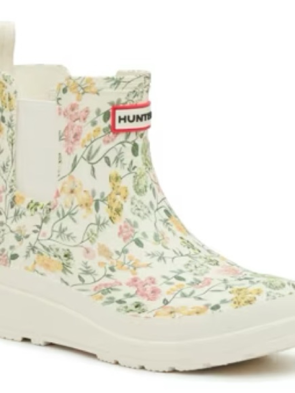 Hunter Floral Chelsea Rain Boot - Cream with Pink & Yellow Blooms